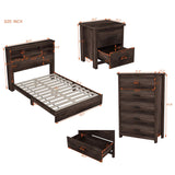 4-Pieces Bedroom Sets, Queen Size Platform Bed Frame with 2 Nightstands and 1 Dresser,