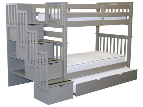 Tall Stairway Bunk Beds Twin over Twin with 4 Drawers in the Steps and a Twin Trundle