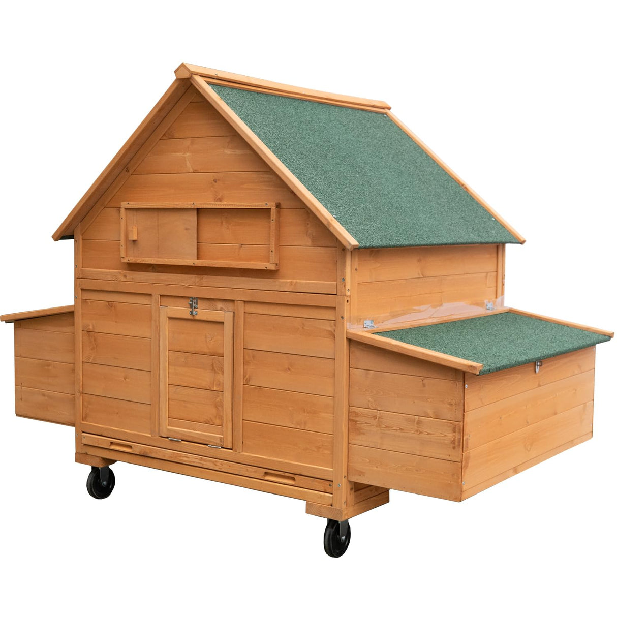 Large Chicken Coop with Wheels, Waterproof Outdoor Hen House for 6-8 Chickens