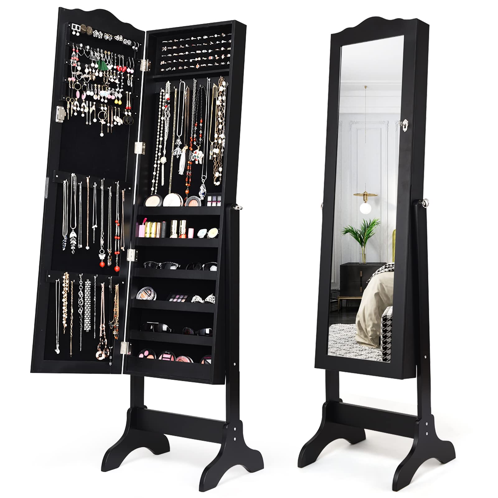 4-Angle Tilting Mirror Jewelry Cabinet with Full-Length Mirror