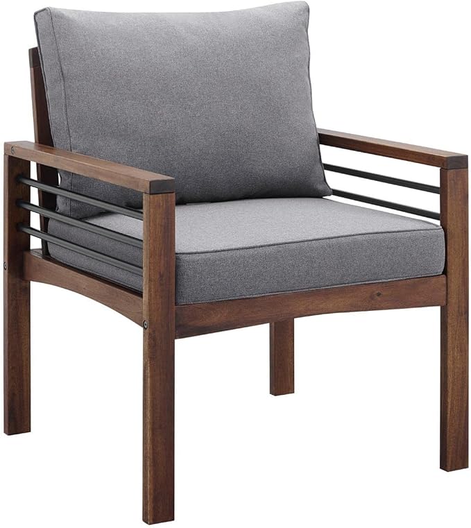 2 Person Outdoor Patio Modern Wood and Metal Loveseat with Washable Cushions