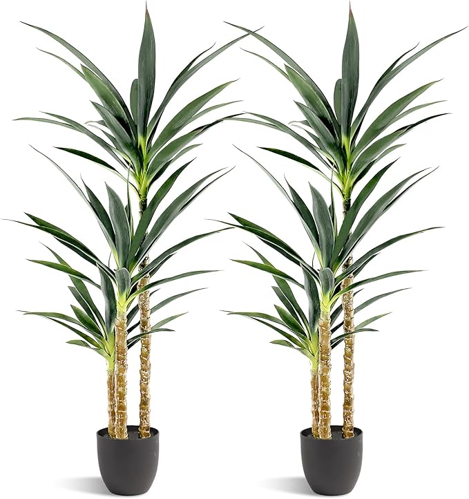 Artificial Tree 4.7Ft Faux Agave Plant with 3 Heads in Plastic Pot Fake Tree for Home
