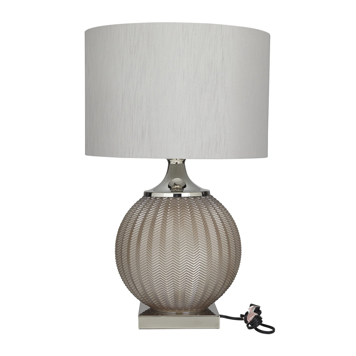 Glass Room Table Lamp Accent Lamp with Chevron Pattern, Lamp 17" x 17" x 27", Gray