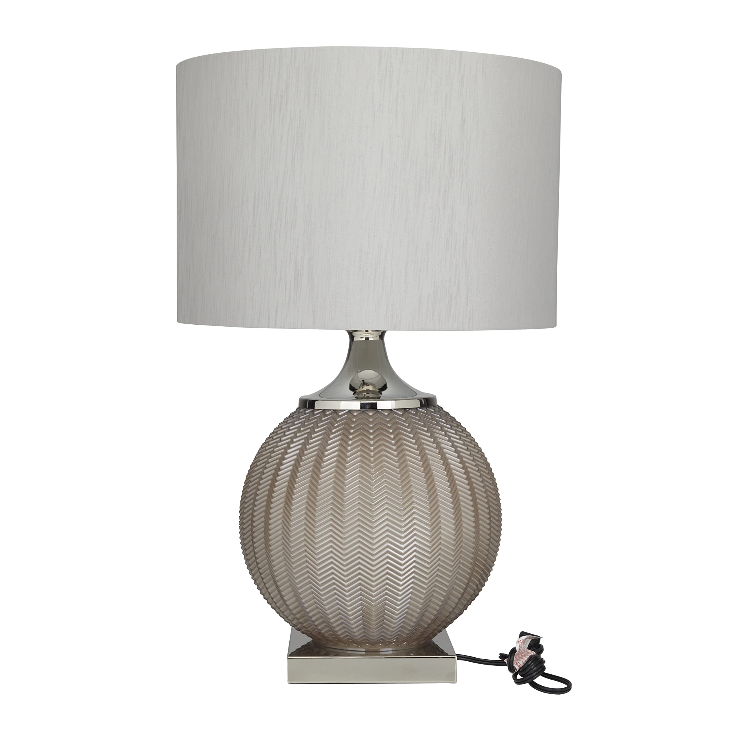 Glass Room Table Lamp Accent Lamp with Chevron Pattern, Lamp 17" x 17" x 27", Gray