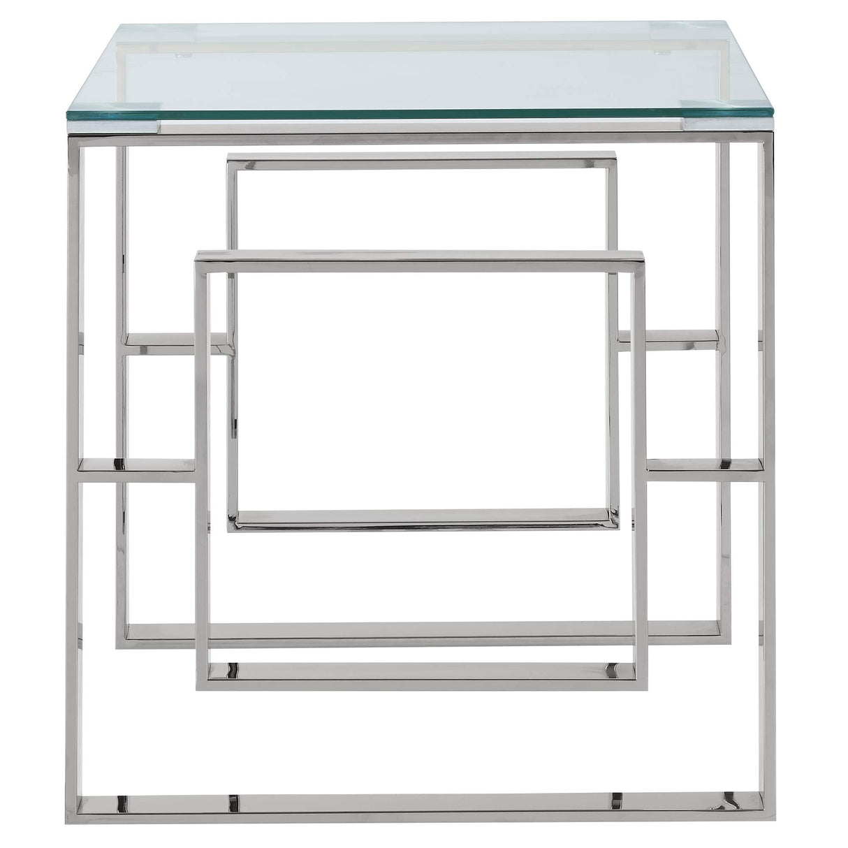 Whi Contemporary Accent, Side, Glass and Chrome TABLE, SILVER