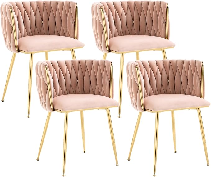 Velvet Dining Chairs Set of 4, Modern Upholstered Dining Chairs with Gold Metal Legs for