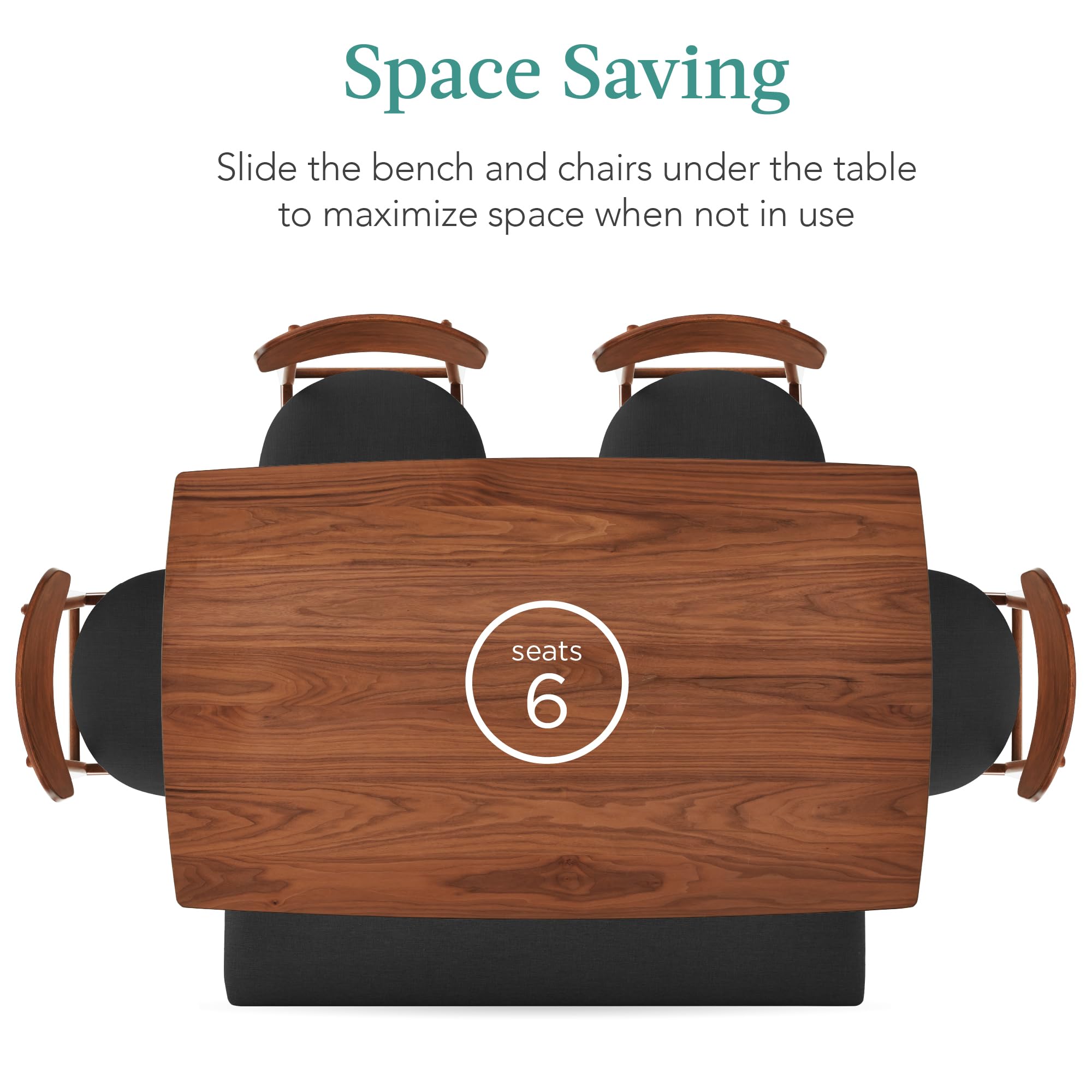 6-Piece Wooden Dining Set with Bench