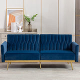 Velvet Convertible Futon Sofa Bed with Golden Metal Legs,