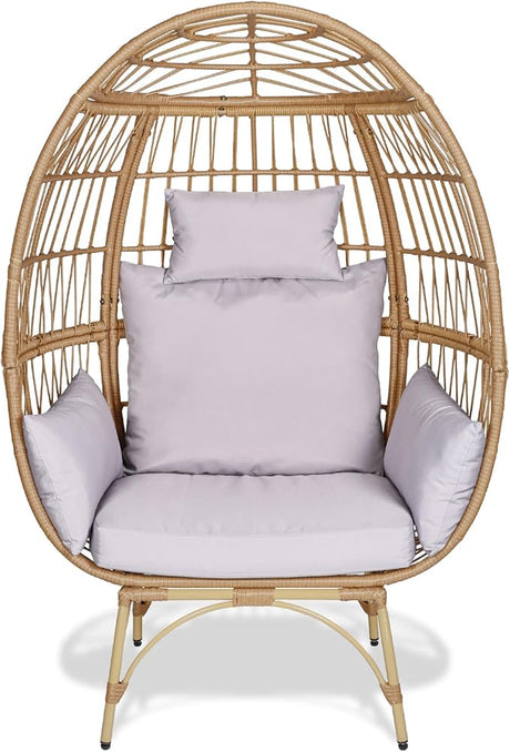 360° Swivel Egg Chair,Rattan Patio Egg Chair, 440lbs Capacity Oversized Patio Rotating Basket Chair, All-Weather Wicker Egg Lounger Chair for Outside Indoor