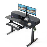 HUANUO 48" x 26" Electric Standing Desk with 2 Drawers & 26.7" Large Keyboard Tray, C-Clamp Mount Compatible, Adjustable Computer Desk for Home Office, Stand Up Desk with 4 Height Presets, Black