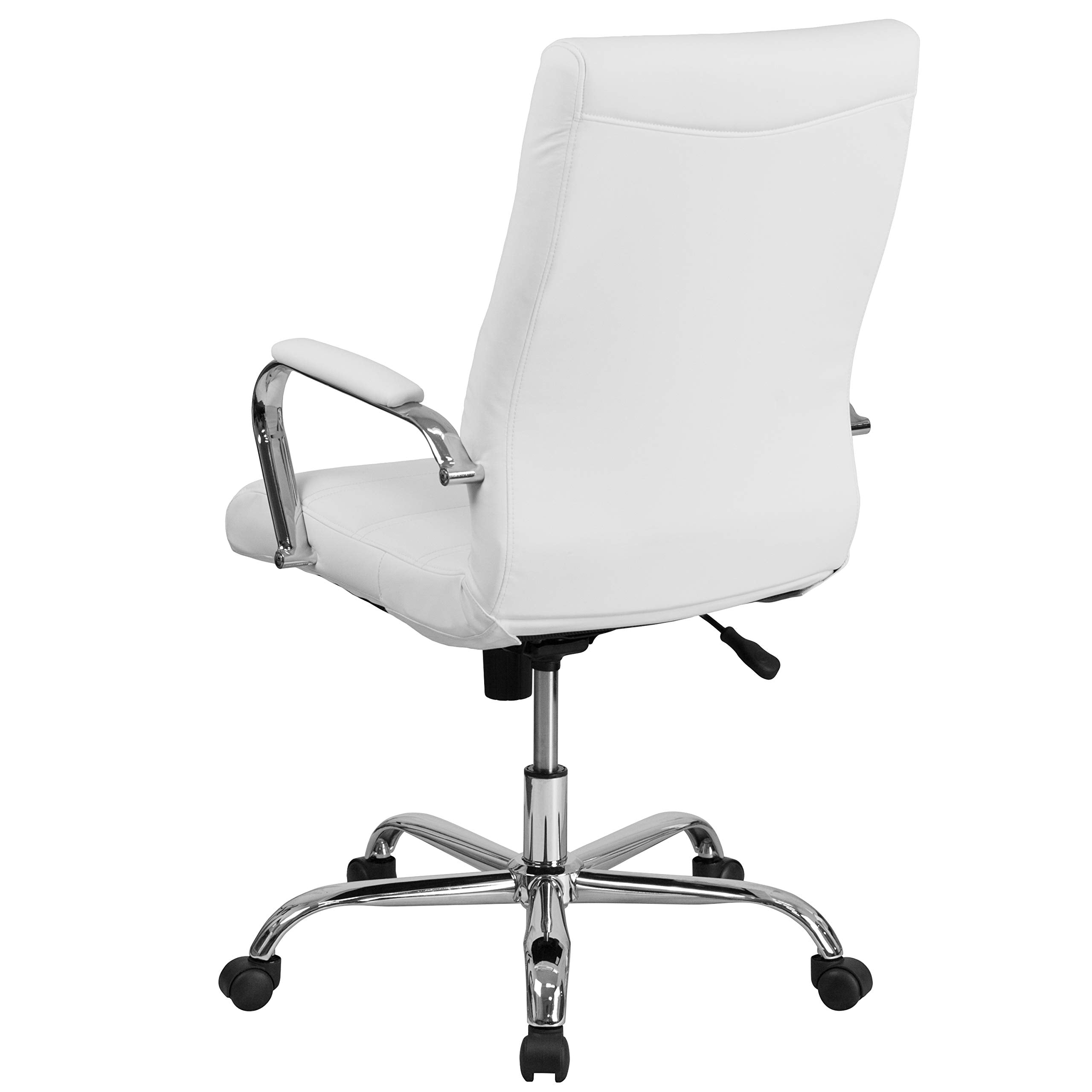 -Back Swivel LeatherSoft Desk Chair with Padded Seat and Armrests, Adjustable Height Padded Office Chair, White/Chrome