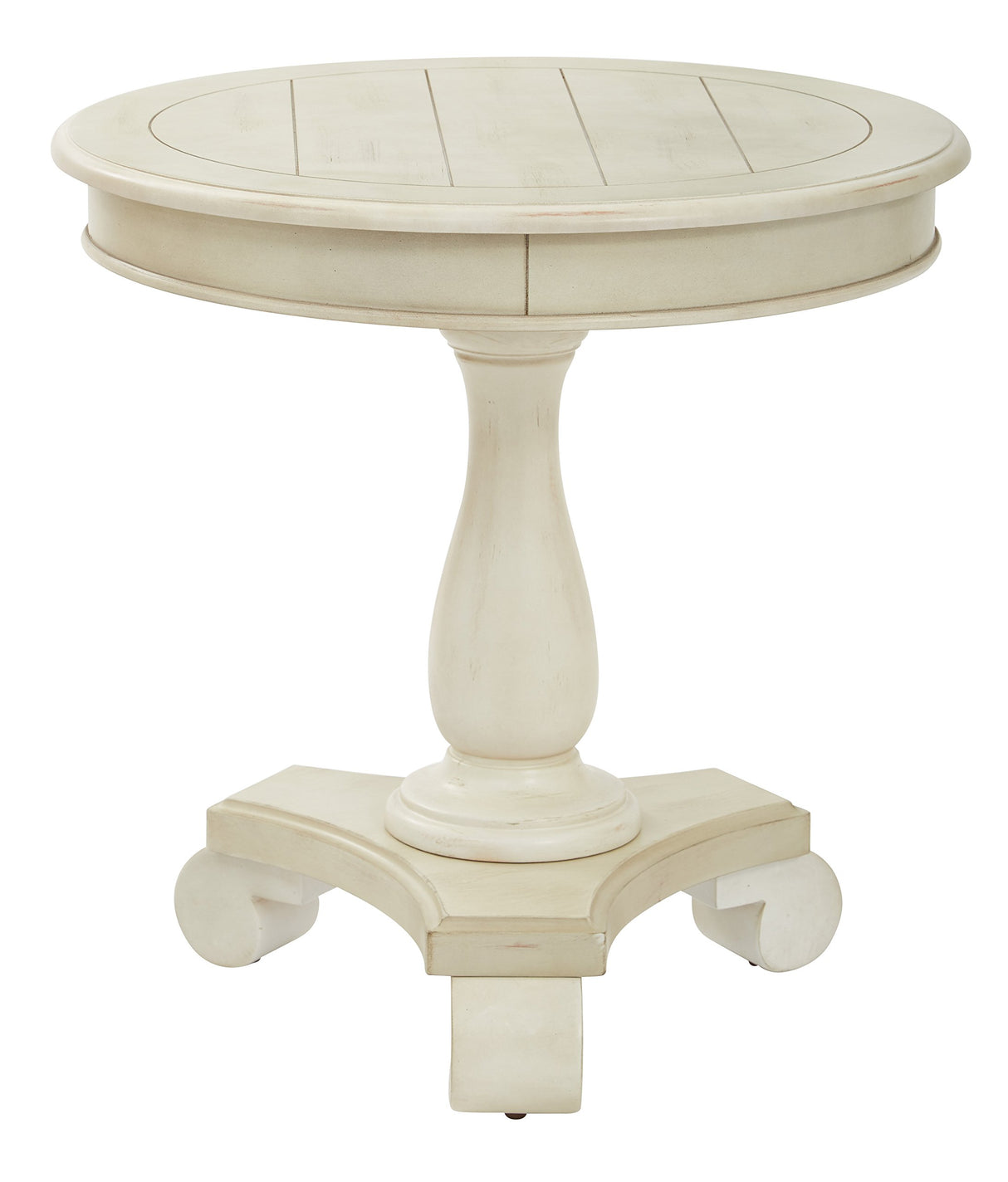 Avalon Hand Painted Round Accent Table with Traditional Accents, Antique Beige