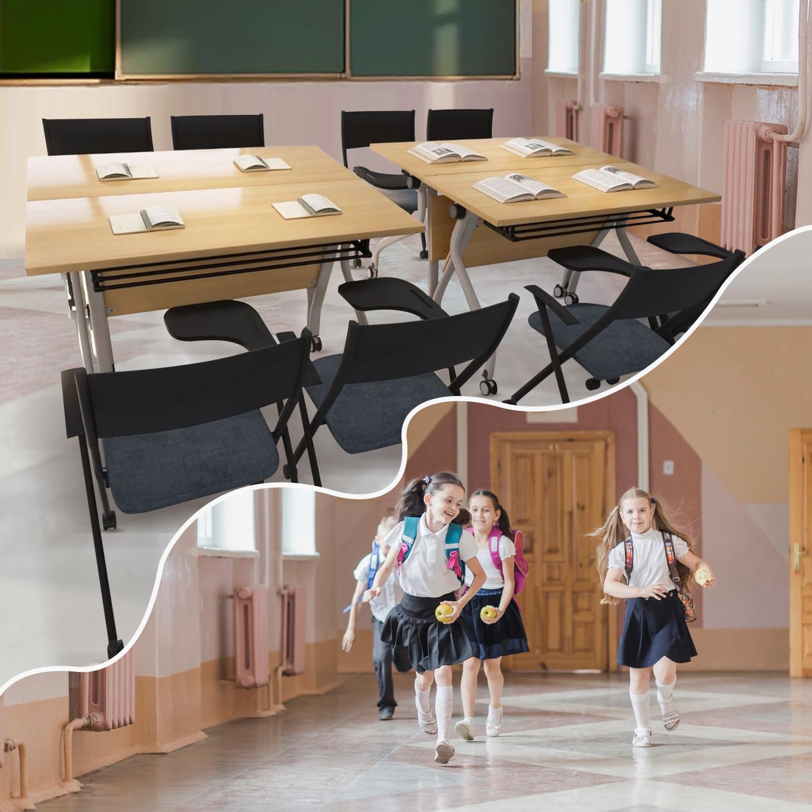 6-Pack Folding Conference Table for 12-16 People,Modern Flip Top Training Room