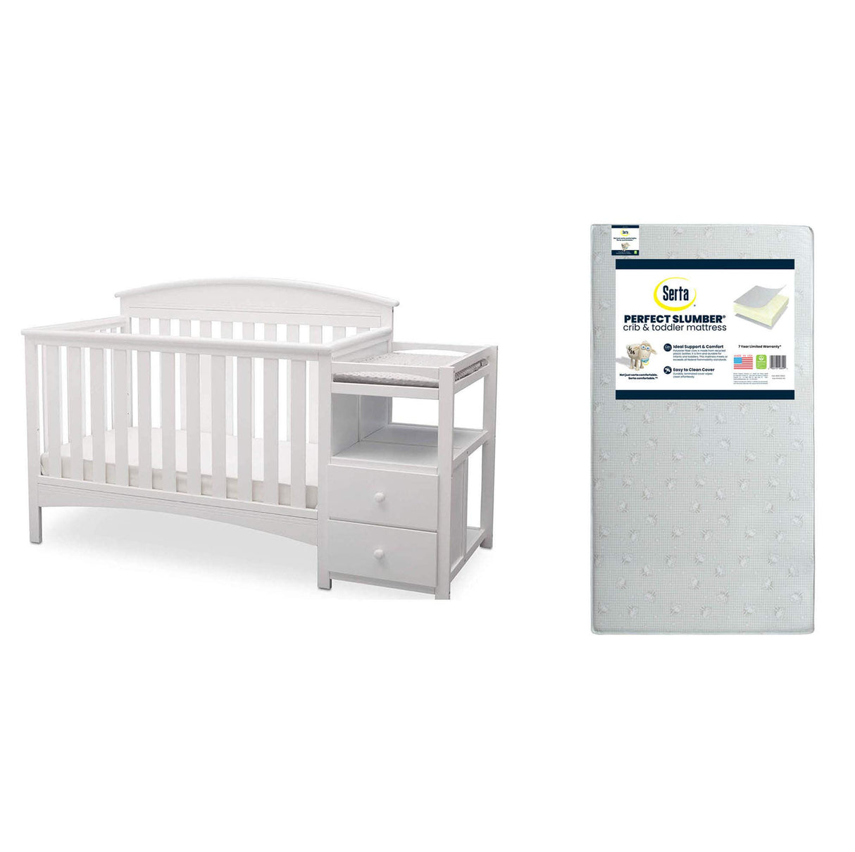 Abby Convertible Crib 'N' Changer, Bianca + Serta Perfect Slumber Dual Sided Recycled