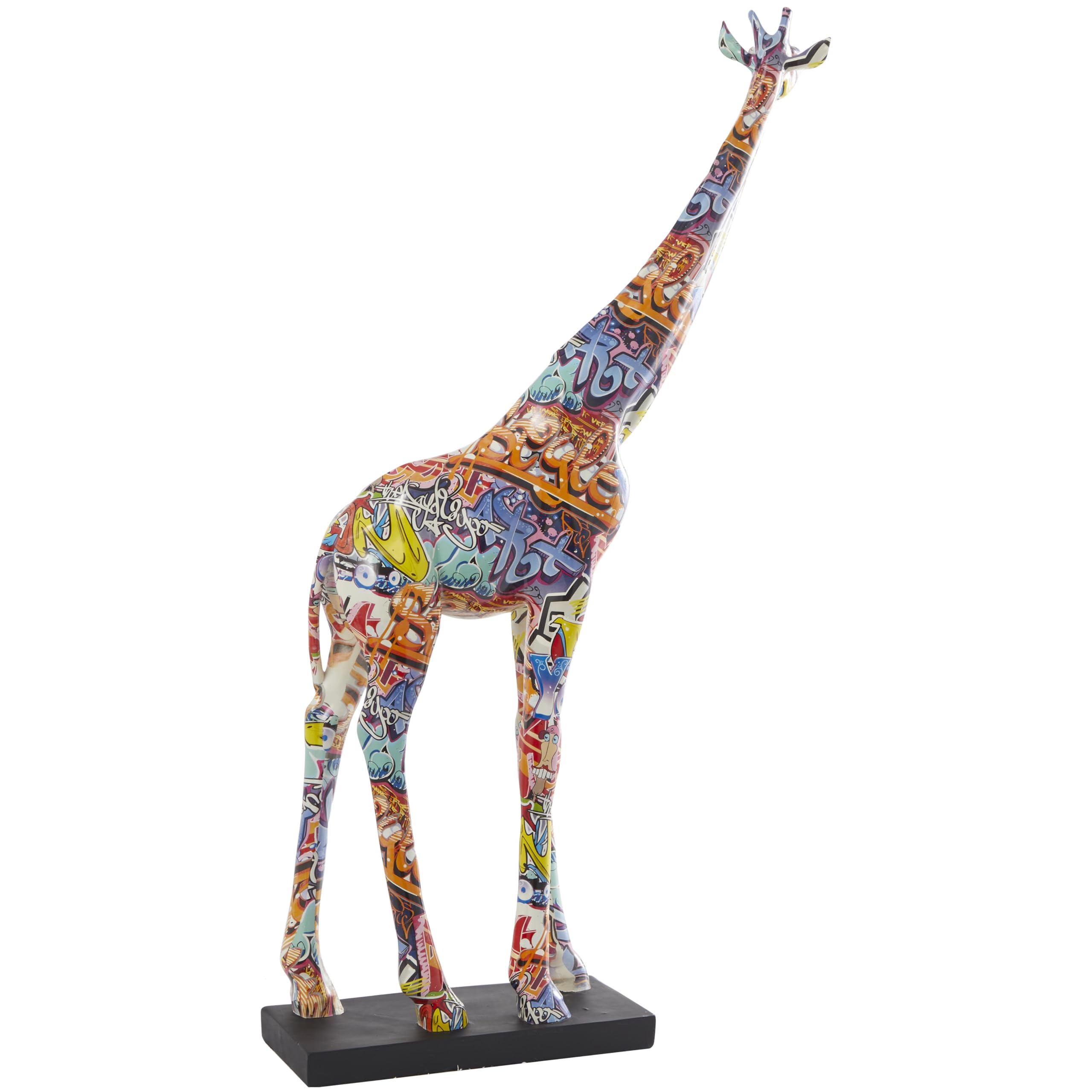 Resin Giraffe Decorative Sculpture Graffiti Home Decor Statue with Black Base