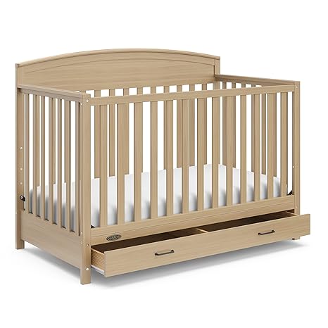 Benton 5-in-1 Convertible Crib with Drawer (Black) - Converts from Baby Crib to Toddler Bed,