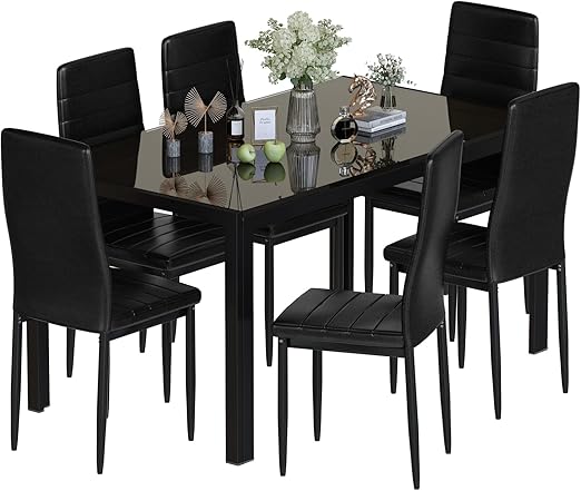 Glass Dining Table Set with 6 Chairs