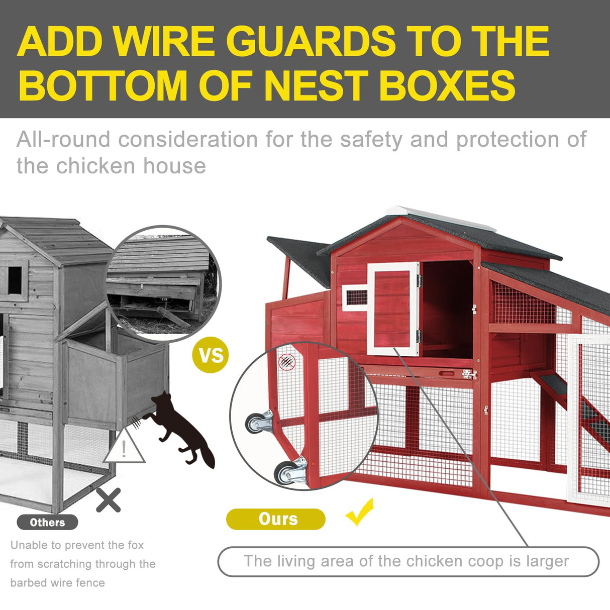 Chicken Coop Large Wooden Chicken Tractor with Wheels Waterproof Outdoor Hen House