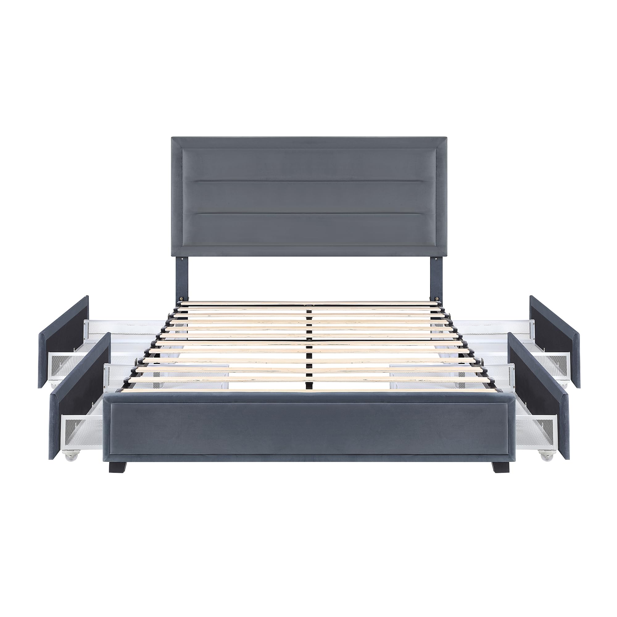 Leif Transitional Fabric Upholstered Platform Bed with Storage for Bedroom