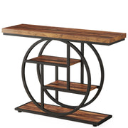 41.3" Console Table, Industrial 4-Tier Sofa Table Entryway Table with Circle Base