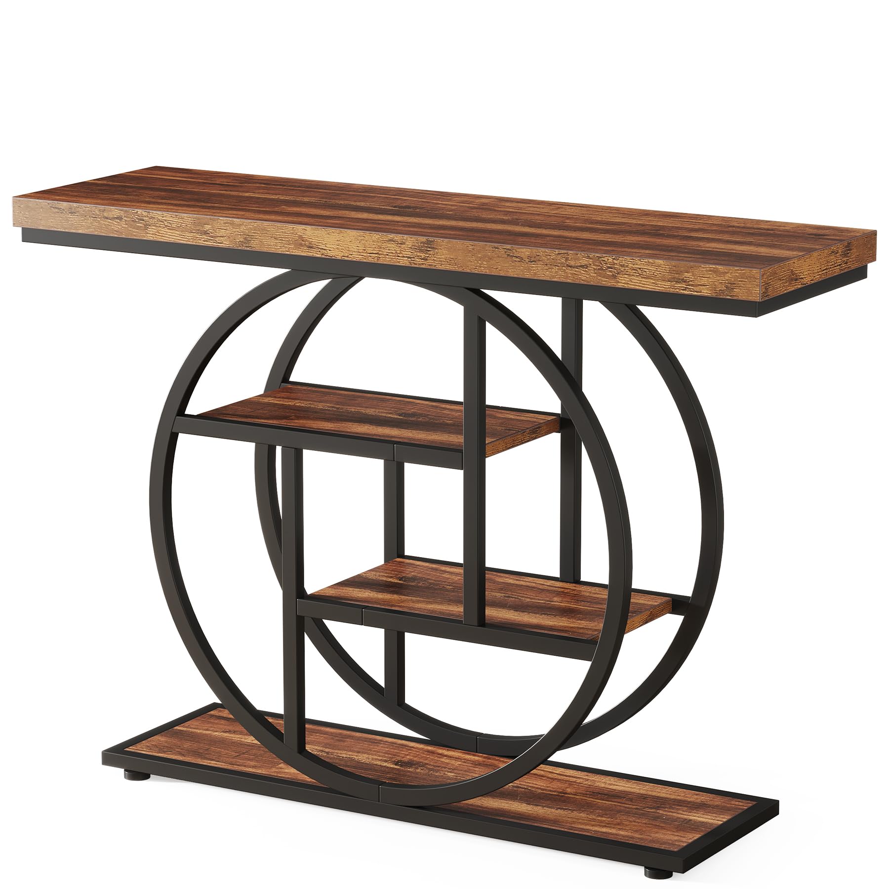 41.3" Console Table, Industrial 4-Tier Sofa Table Entryway Table with Circle Base