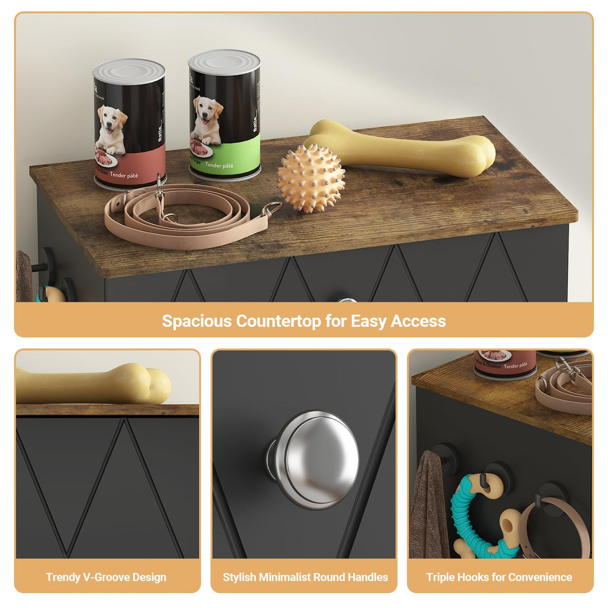 Raised Dog Feeding Station with Storage Cabinet