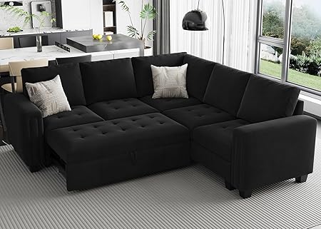 Belffin Modular Sectional Sleeper Sofa with Pull Out Couch Bed Velvet Convertible L Shaped Sectional Couch for Living Room Apartment Beige