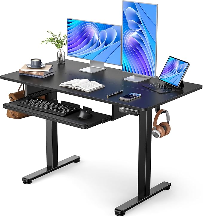 Electric Standing Desk with Keyboard Tray, 55x28 Inches Adjustable Height Sit Stand