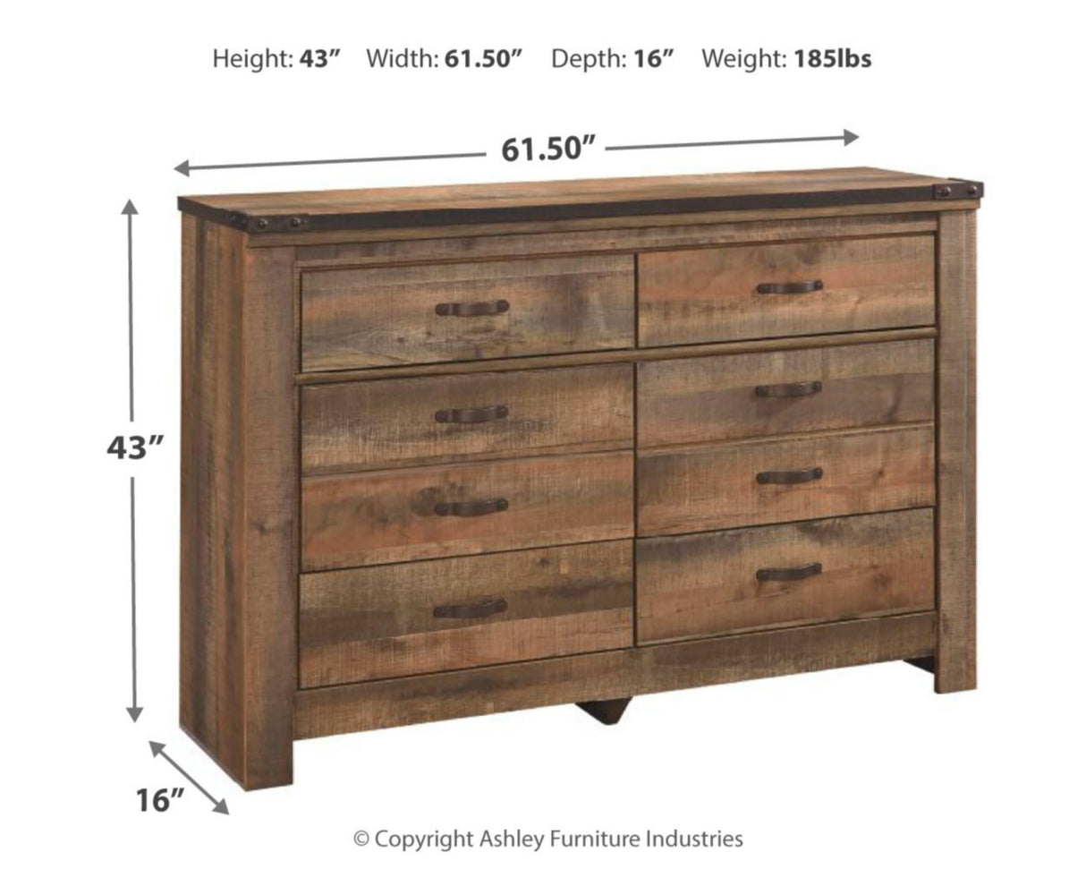 Trinell Rustic 6 Drawer Dresser with Safety Stop for Bedroom, Dark Brown