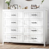 8 Drawer Dresser for Bedroom, Modern Dresser with Deep Drawers, Large White Dresser Farmhouse Wooden Double Dresser Chest of Drawers for Living Room, Hallway, Entryway (White, 8 Drawer)