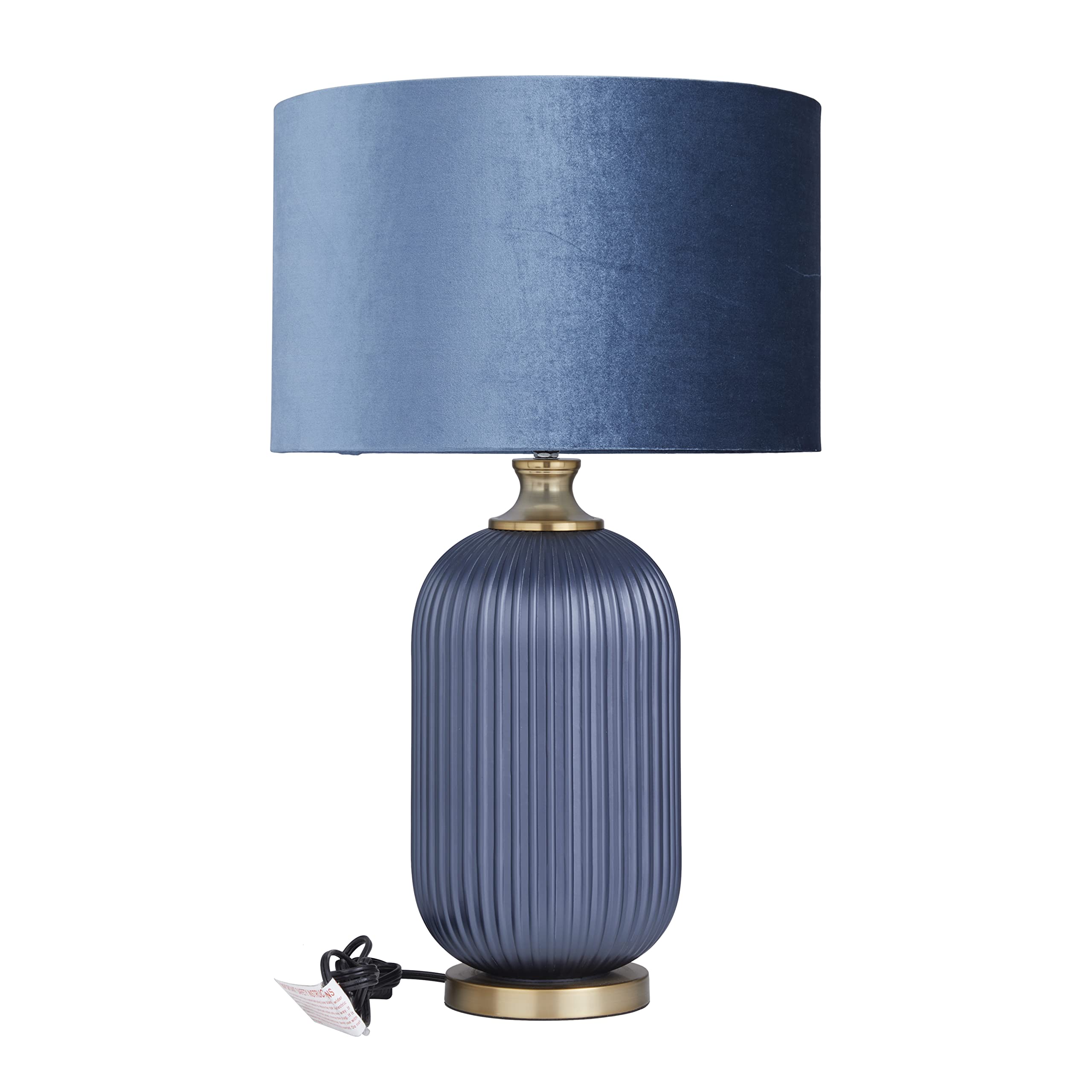 Glass Room Table Lamp Ribbed Accent Lamp with Velvet Shade