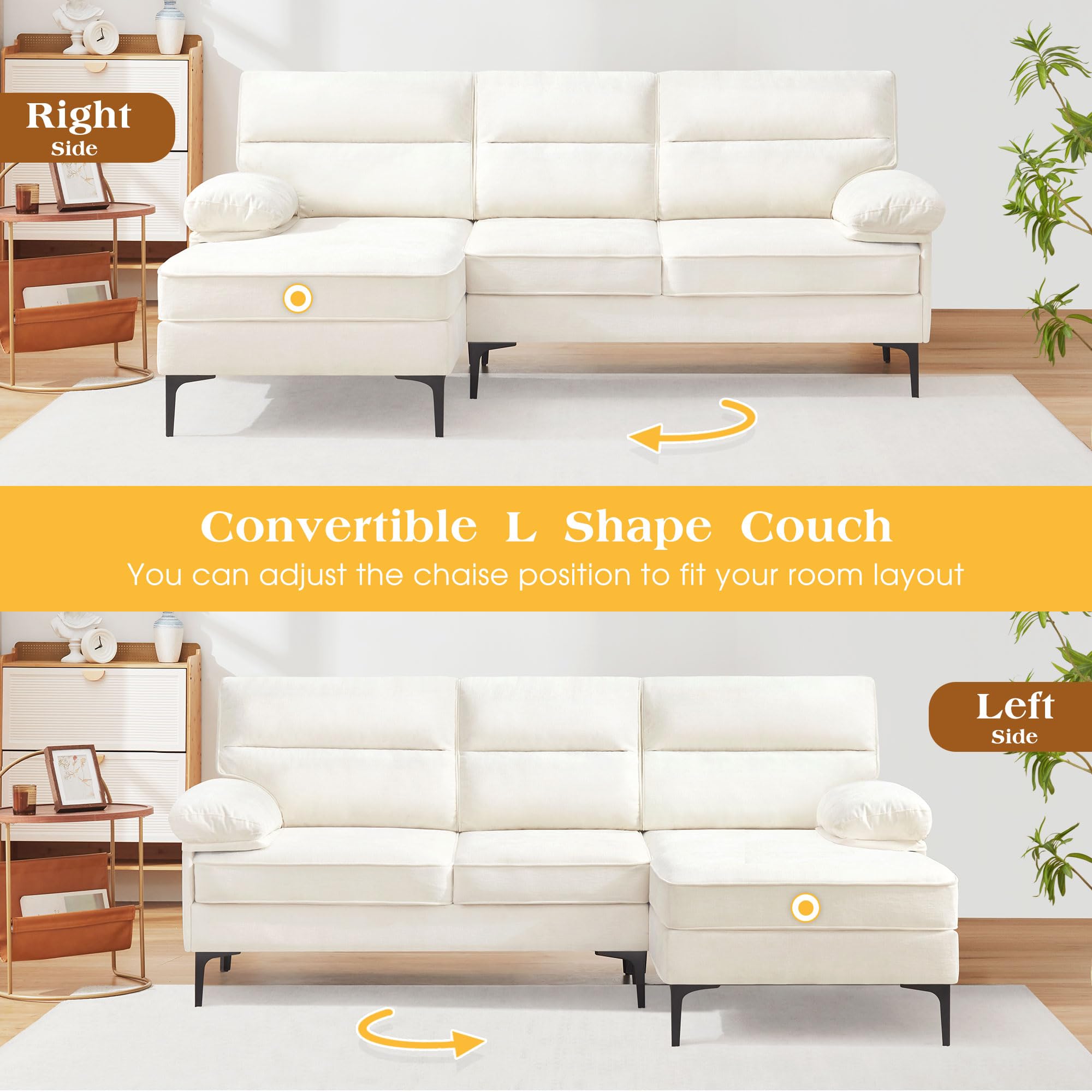 85”Sectional Couch for Living Room, Convertible L Shape Couch 3 Seat Comfy Sofa