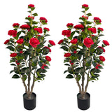 3.4ft Artificial Camellia Tree | Red Flowers & Green Leaves | Indoor Outdoor Decor