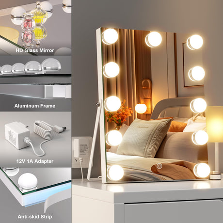 Vanity Mirror with Lights and Bluetooth Speaker, 11" x 14" Hollywood Mirror, Makeup Mirror