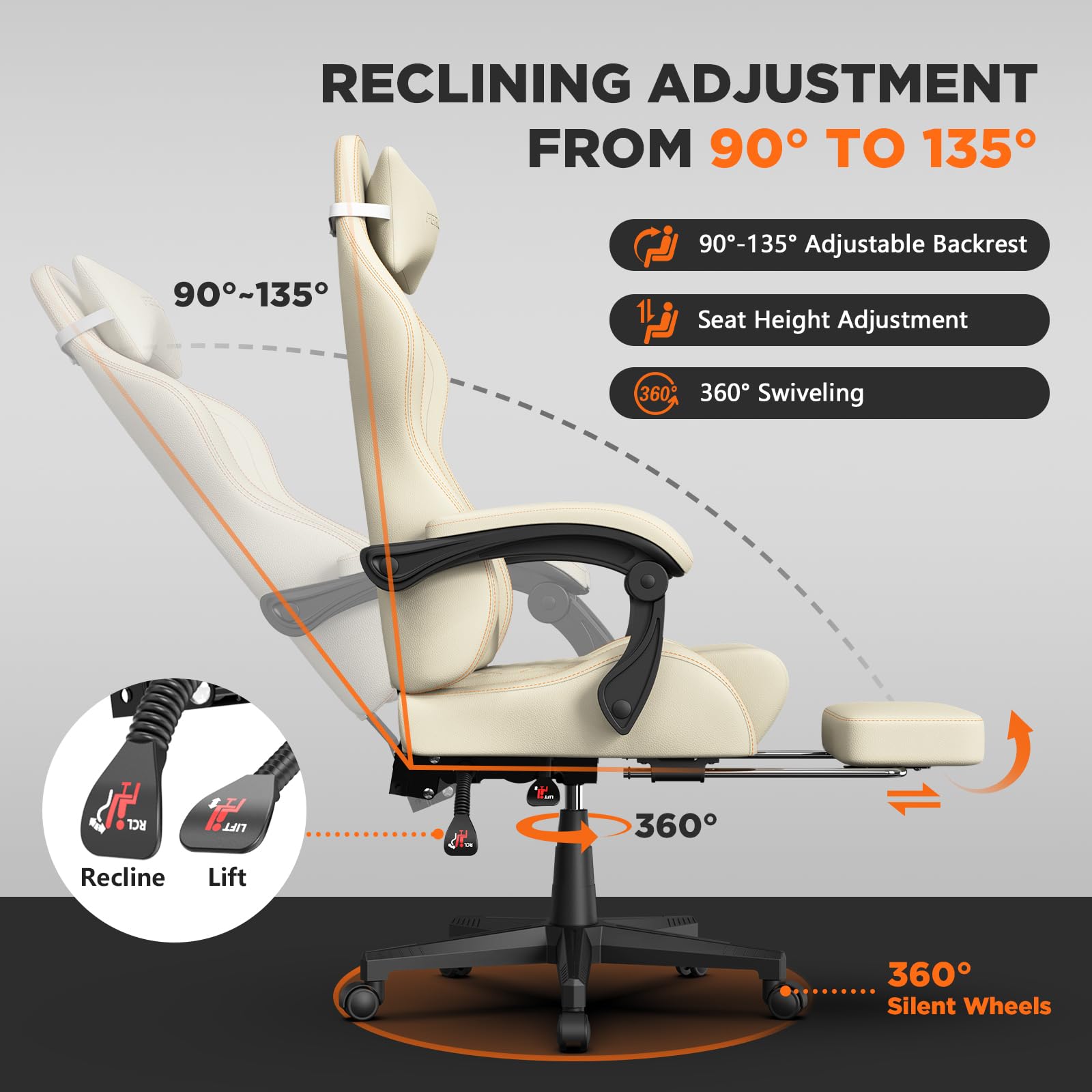 Vintage PU Leather Gaming Chair, Ergonomic Gamer Chair with Massage
