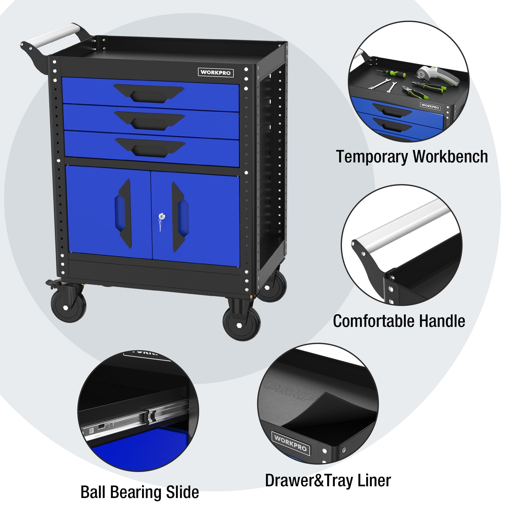 WORKPRO 27.5 Inch 3-Drawer Rolling Tool Chest with Wheels