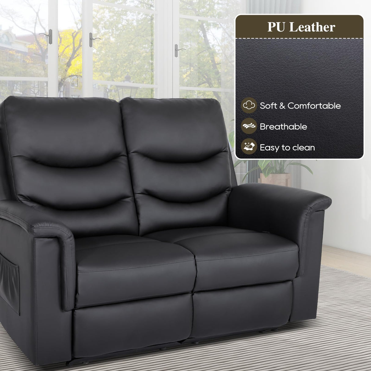 Loveseat Recliner, Double Recliner Chair with Adjustable Footrest