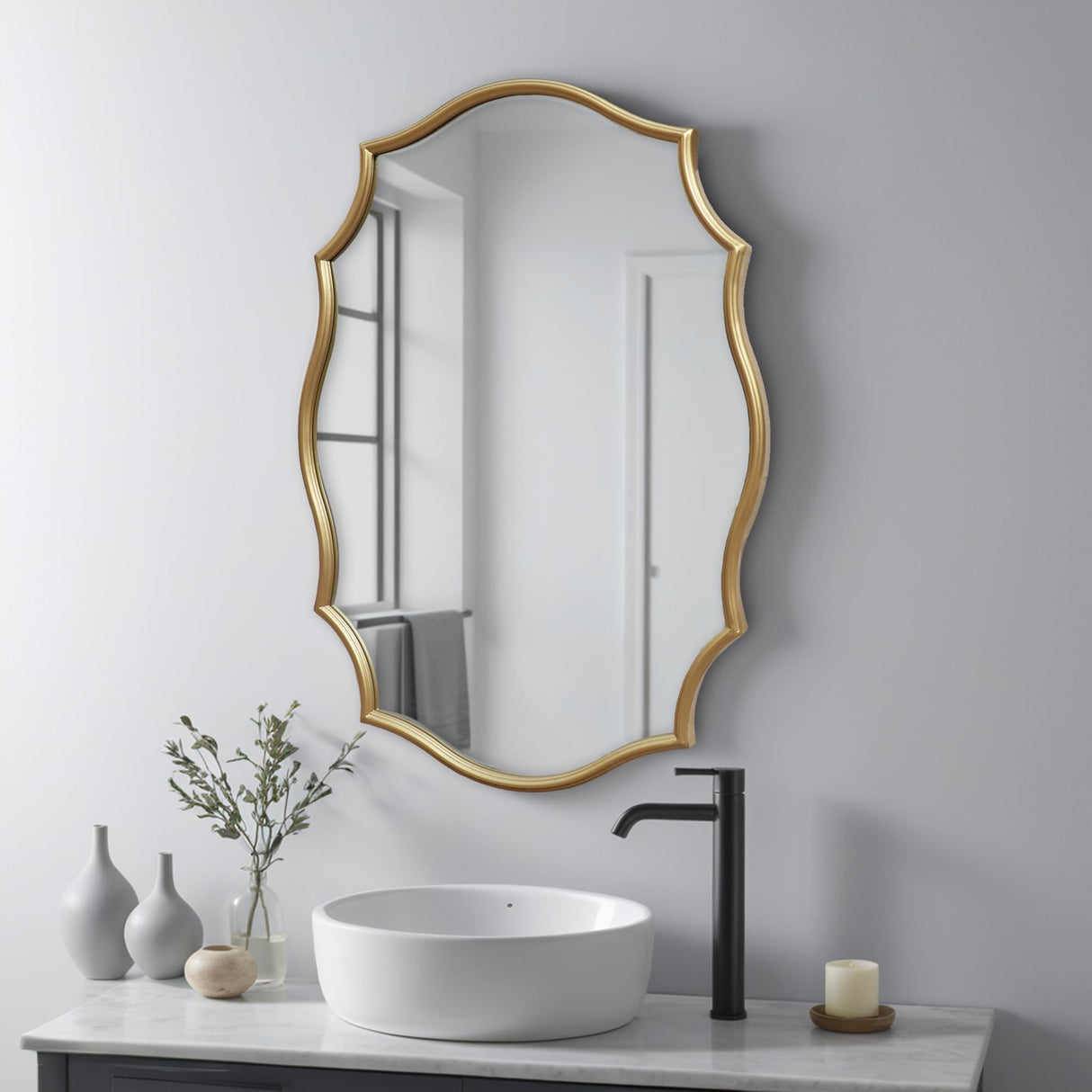 Gold Oval Wall Mirror 24x34 Inch Scalloped Edge