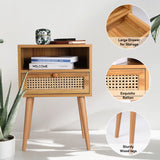 Rattan Nightstand Bedside Tables, Modern Wood Side Table Small End Table