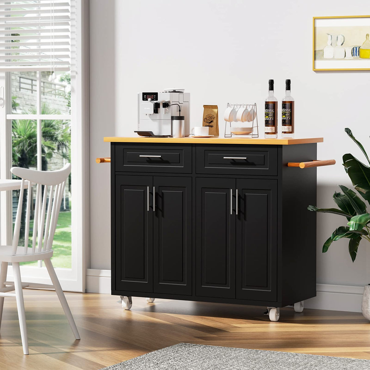 Kitchen Island Cart on Wheels, Rolling Kitchen Island with Storage Cabinets