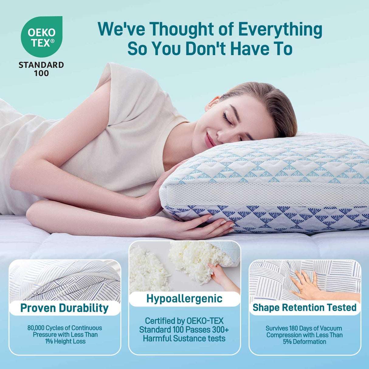 Caelorin Shredded Memory Foam Cooling Soft Bamboo Viscose Pillows Queen Size Set of 2, Adjustable Hypoallergenic Hotel Quality Bed Pillows for Side, Stomach and Back Sleeper, Oeko-TEX Certified