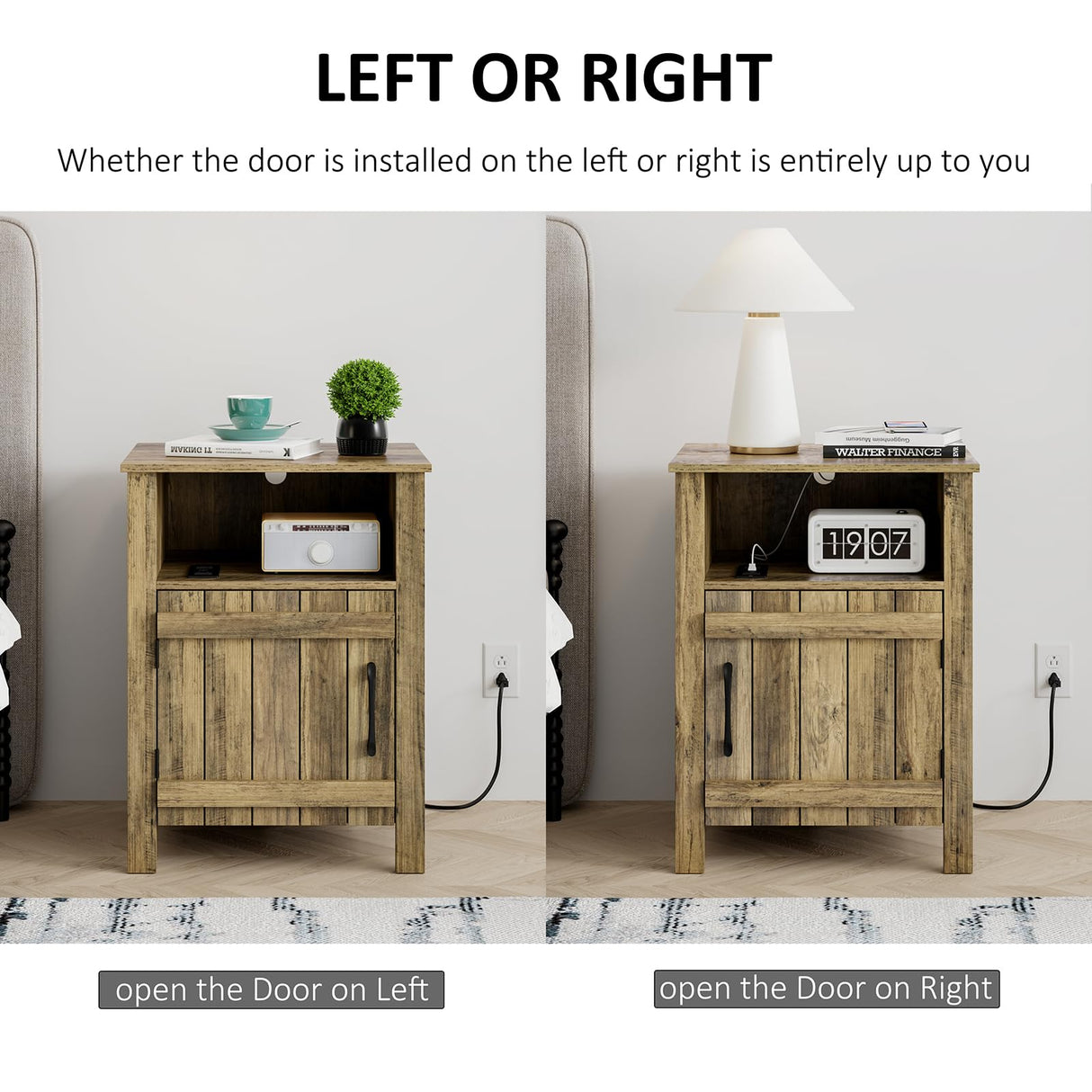 RRX Night stand Set of 2 Farmhouse End Table with Charging Station