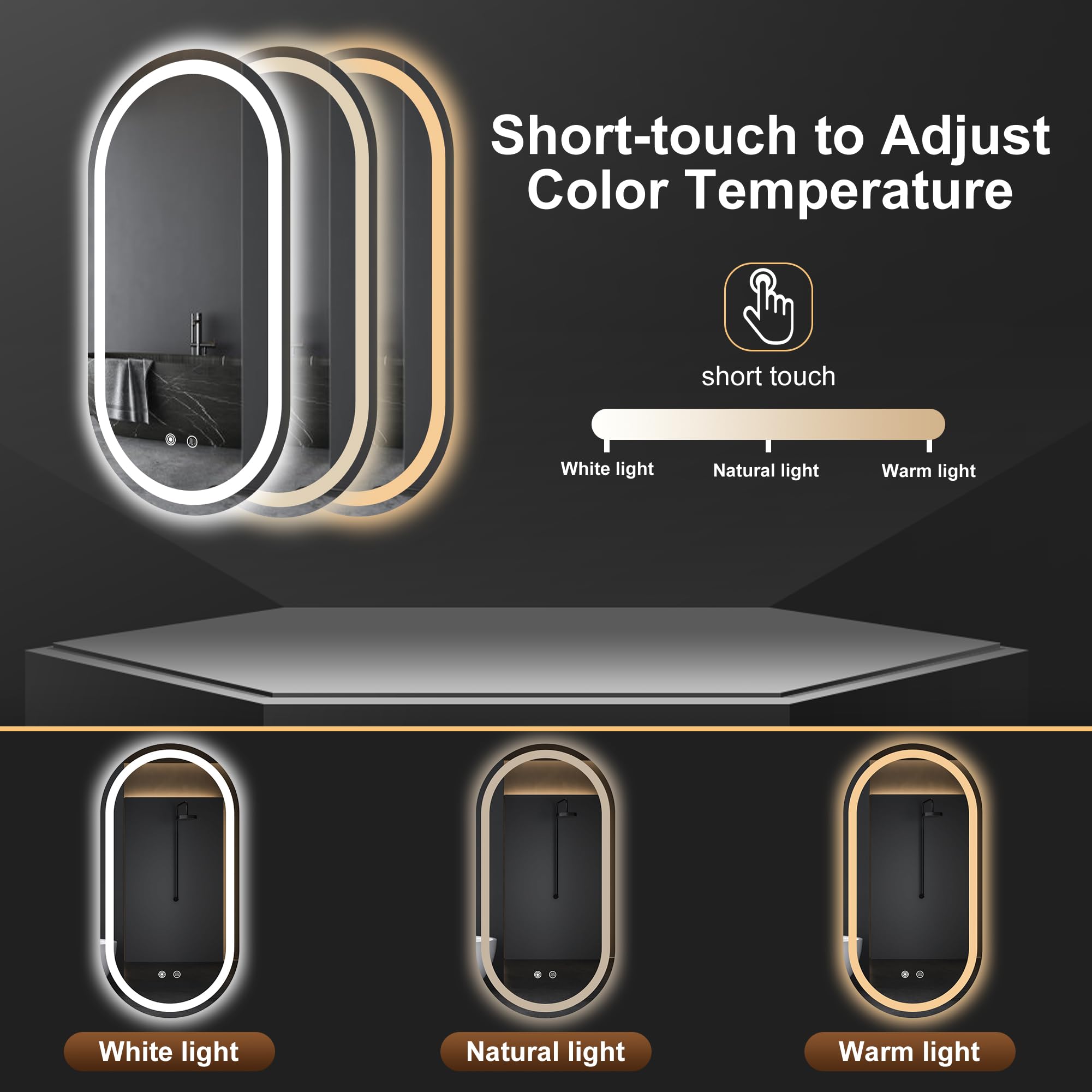 16x32 LED Bathroom Mirror - Anti-Fog Dimmable Vanity Mirror