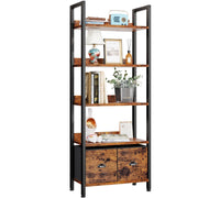 5-Tier Bookshelf, Tall Bookcase with 2 Storage Drawers, Industrial Display Standing Shelf