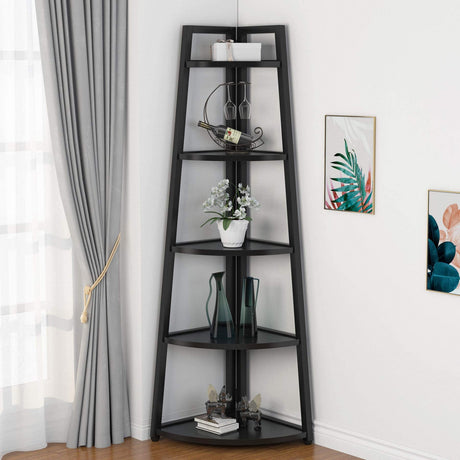 70 inch Tall Corner Shelf, 5 Tier Modern Corner Bookshelf Bookcase