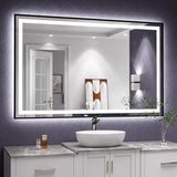 50"x 32" LED Bathroom Mirror with Black Frame, Front Light and Backlit, Stepless Dimmable,