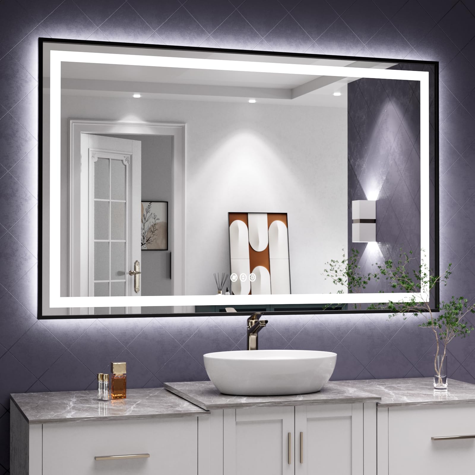 LED Bathroom Mirror with Black Frame