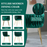 Modern Velvet Dining Chairs Set of 2 Hand Weaving Accent Chairs Living Room Chairs