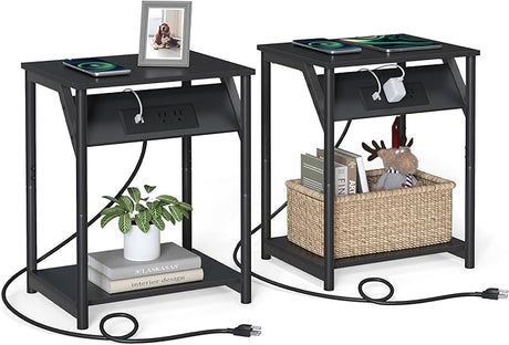 End Table with Charging Station, Small Side Table for Living Room, Bedroom, Nightstand