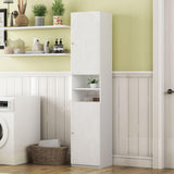 Bathroom Storage Cabinet, 2 Door Tall Slim Storage Cabinet with Open Storage Shelves,